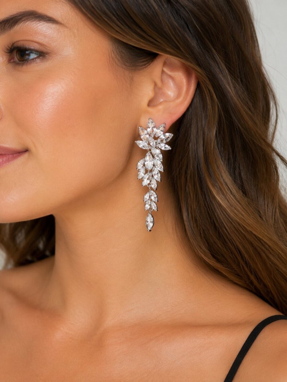 Crystal Marquise 2 Inch Drop Earrings - Sparkling Stones in Silver Tone Setting